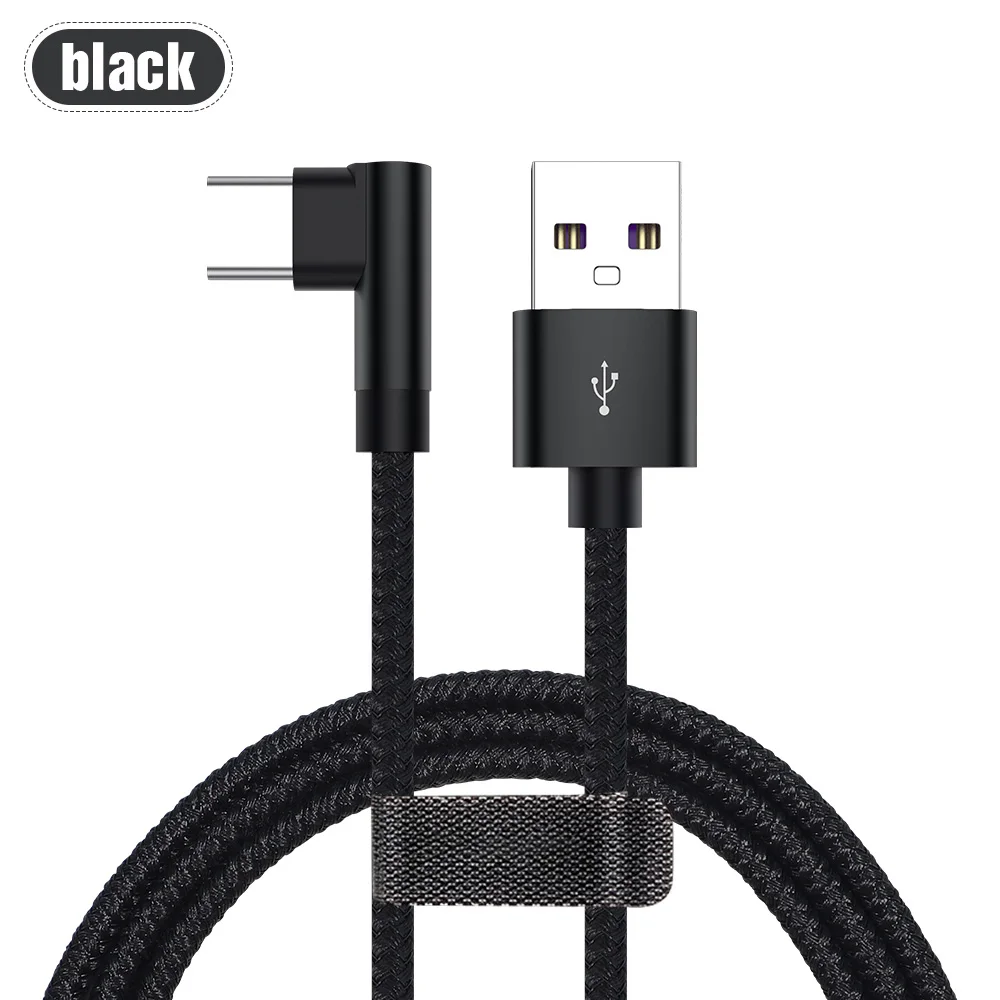 5А usb type C 90 градусов USB C кабель для samsung S10 S8 Xiaomi mi 9 9T красный mi Note 7 Быстрая зарядка type C кабель для huawei P20 P30 - Цвет: Black