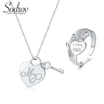 

Sodrov 925 Sterling Silver Jewelry Set Sparkling Love Heart Jewelry Sets Wedding Engagement Jewelry Pendant Necklace & Ring