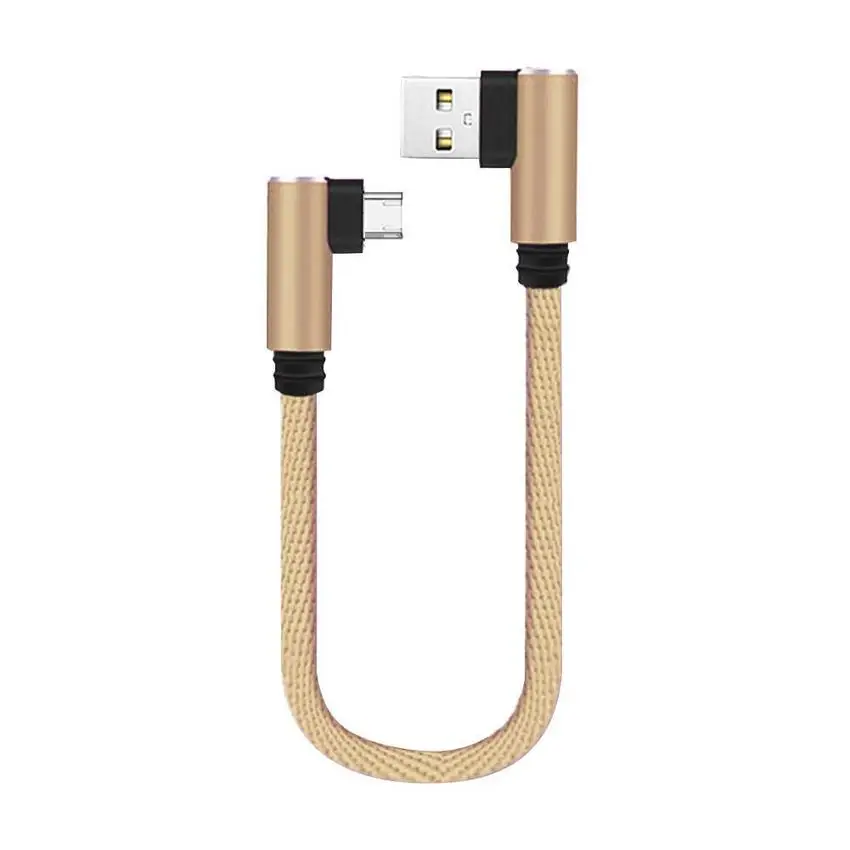25 см USB к Micro USB короткий зарядный кабель локоть 90 градусов USB C Micro USB кабель - Цвет: Золотой