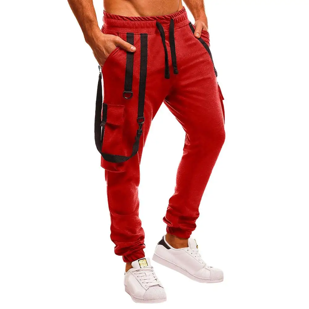 Camisole комбинезоны с карманами Спортивные Повседневные брюки мужское занятие по фитнесу уличные рабочие брюки спортивные высокого качества B1 - Цвет: RD