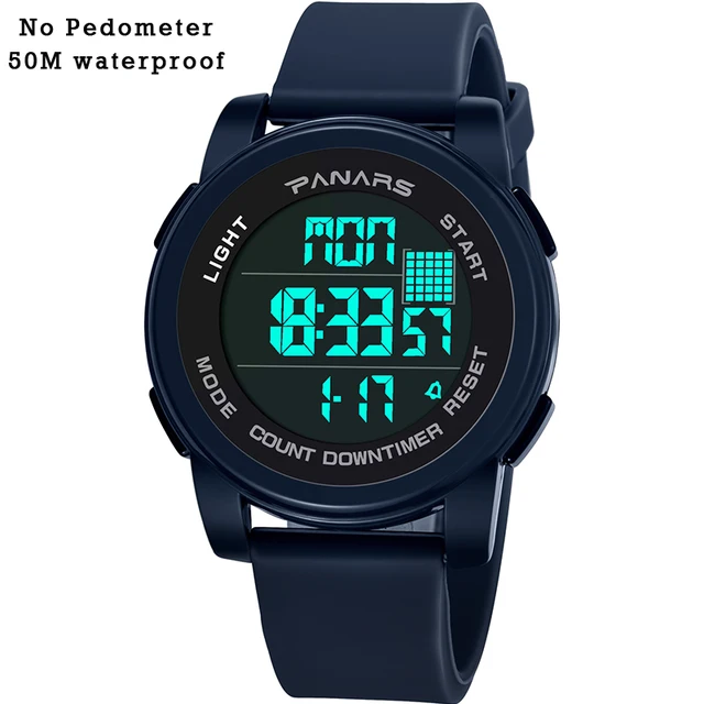 PANARS Mens Digital Watches Men's Sport Watch Dual Time Pedometer Alarm Clock 50M Waterproof Military Multifunction Reloj Hombre 8100 Blue