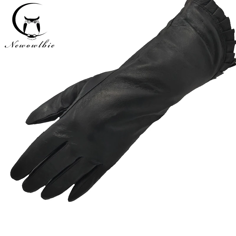 

New Women's Gloves long Genuine Leather Winter Warm Fluff Woman Soft Female Rabbit Fur Lining High-quality Mittens