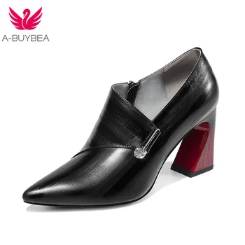 

Cow Leather Pumps Women Pointed Toe Footwear Fashion Zip Shoes Female High Heels Shoes Woman 2020 New Party Pumps Office