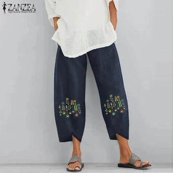 

Plus Size Women's Harem Pants ZANZEA 2020 Stylish Printed Autumn Trousers Casual Elastic Waist Long Pantalon Palazzo Turnip 5XL