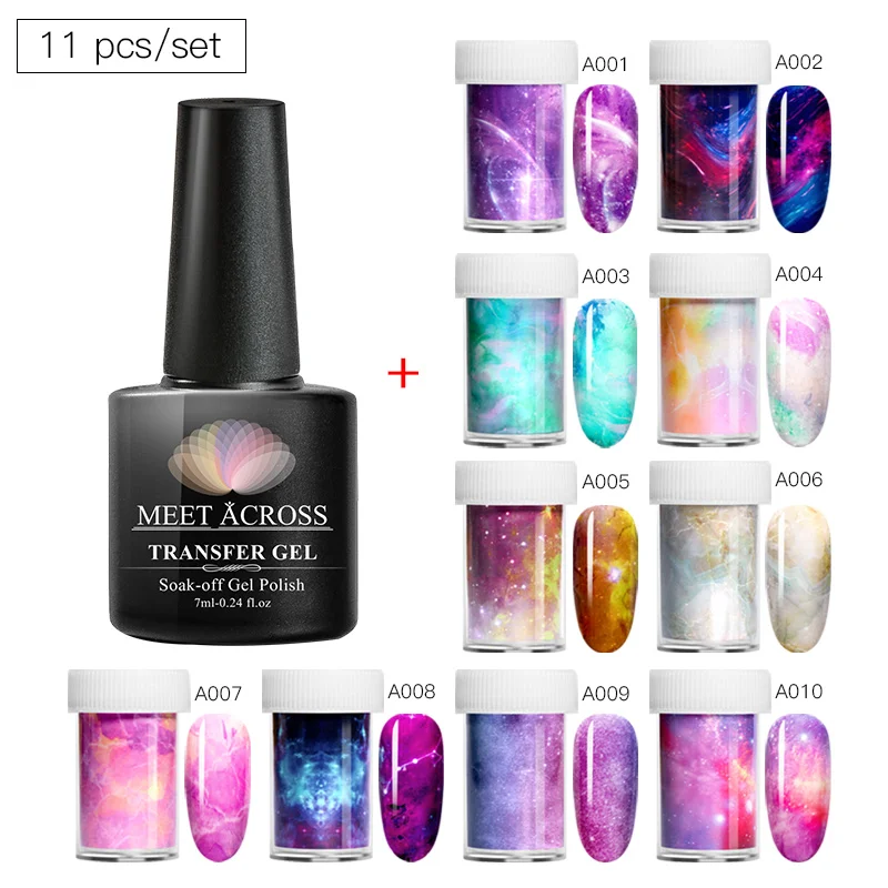 Offer Price of  MEET ACROSS Nail Glue With Transfer Foil Sticker Set Nail Foil Adhesive Polish Gel Starry Paper Pri