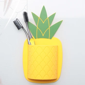 

New Pineapple Shape Bathroom Adhesive Storage Rack Silicone Wall Mounted Shelf Non Perforated Nail free Toothbrush Holder