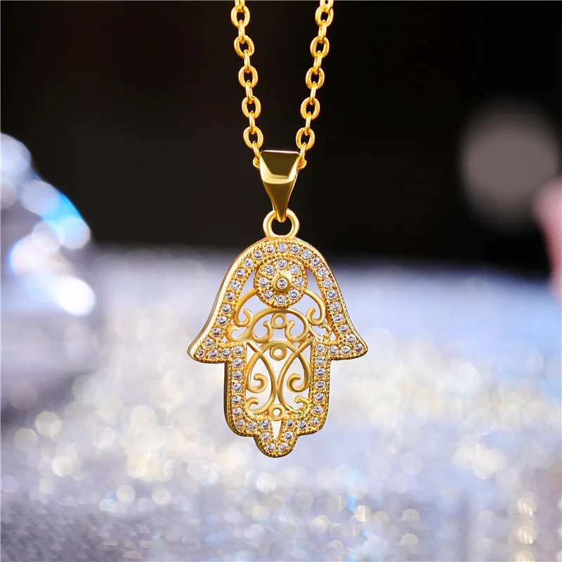Gold Necklace Juya дизайн золото/серебро/розовое золото Хамса рука подвеска Фатима ожерелье для женщин мужчин Мода турецкие ювелирные изделия оптом - Окраска металла: Gold Necklace