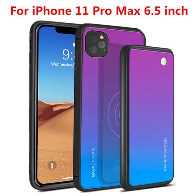 Магнитный беспроводной Чехол для зарядки аккумулятора s для iPhone 11 Pro Max внешний аккумулятор чехол для зарядного устройства для iPhone 11 Pro Чехол для питания - Цвет: Blue For 11 Pro Max