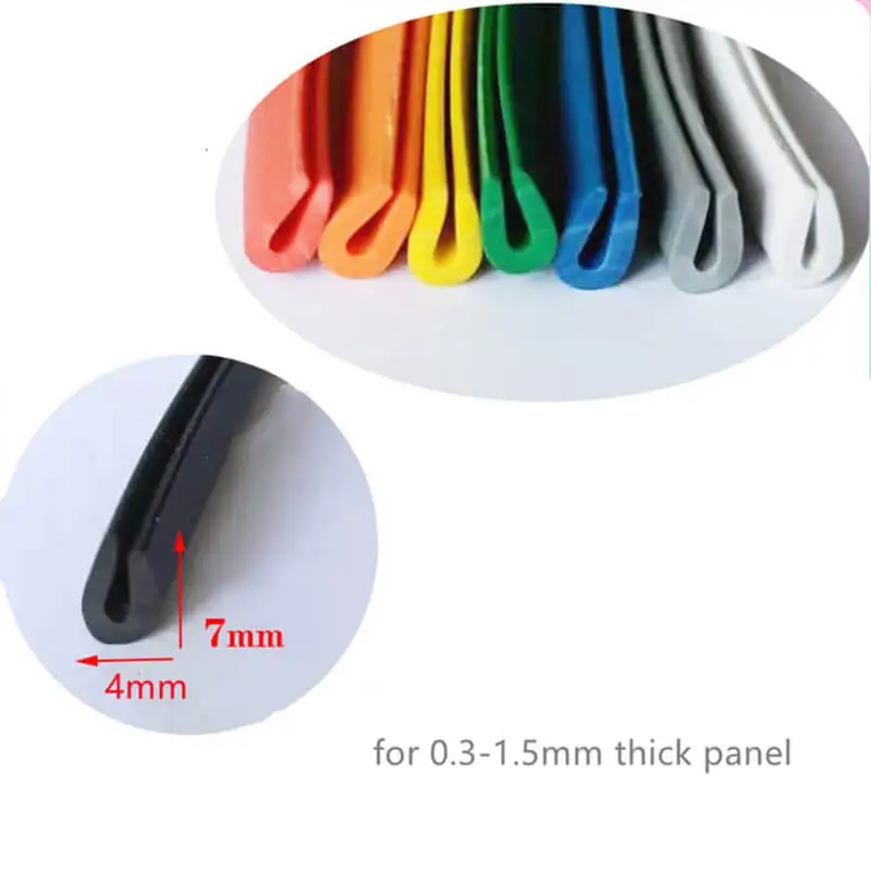 U-Shape Sealing Strip, Edge Enclosure for 0.3-1.5mm Thick Glass, Metal Panels, White Red Grey Black Blue Yellow Green Orange
