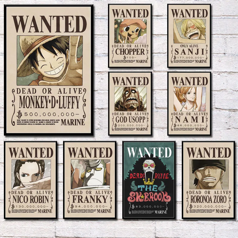 One piece Luffy Wanted плакат классический японский аниме Боевая Горячая картина Искусство Шелковый Холст плакат настенный домашний декор
