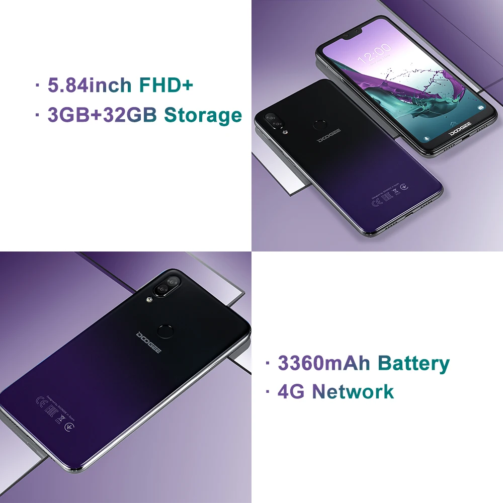 DOOGEE N10 Mobile Phone Octa-Core 3GB RAM 32GB ROM 5.84inch FHD+ 19:9 Display 16MP Front Camera 336