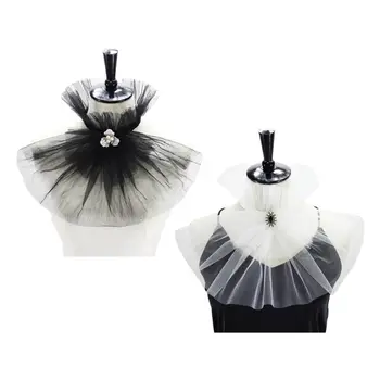 

Vintage Net Mesh Stand Fake Collar Imitation Rhinestone Wrinkled Neck Ruffs Tie 35EF