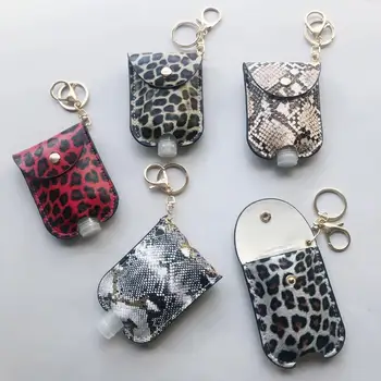

Travel Bottle And Keychain Holder Refillable Empty Bottles For 60ml Hand Sanitizer Bottles PU Leather Snake Leopard Print Bag