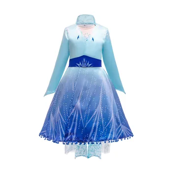 

New Anna Elsa 2 Dress Girls Princess Set Christmas Cosplay Elza Birthday Party Sky Blue Princess Dress For Kids Vestidos