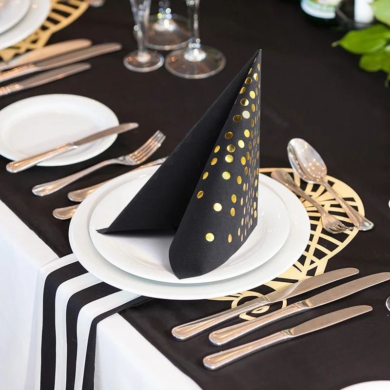 50 Pieces Linen Feel Black And Gold Napkins Clothlike Disposable