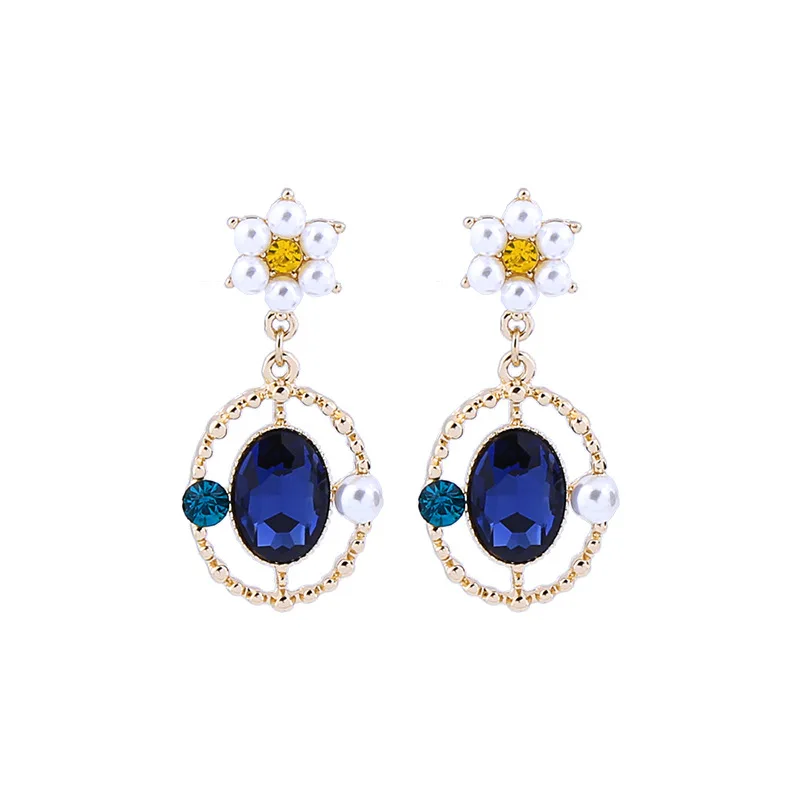 

Fashion Drop Earrings For Women Wholesale Acrylic Pearl Petals Blue Glass Crystal Circle Drop Dangle Earring Jewelry Accessory