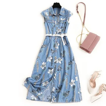 

Tencel Bohemian Print Summer Dress Turn-down Collar Sashes New Arrival Vestidos Informales Verano Vestidos De Mujer 2020