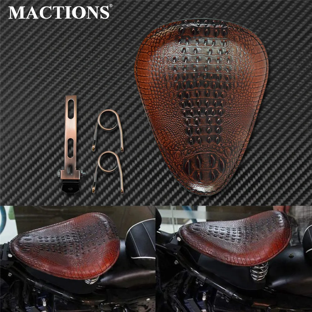 

Motorcycle Retro Crocodile Solo Driver Seat w/ Spring Bracket Brown For Harley Touring Sportster XL 883 1200 Dyna Bobber Chopper
