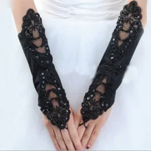 Свадебное платье для девочек, свадебное Перчатки черного цвета из сатина с открытыми пальцами цветок весело этикет банкет рукава