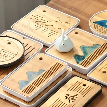

1PC Bamboo Tea Tray Drainage Water Storage Kung Fu Set Room Board Table Chinese Pu 'er tea Cup Ceremony ToolsContracted