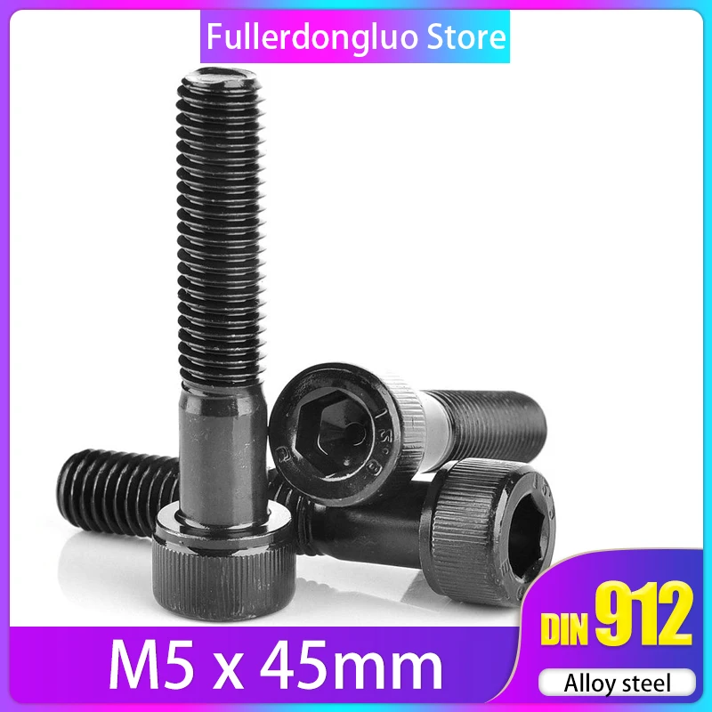 25 шт. M5x45mm 0,8 мм винтовой шаг резьбы ISO 4762 шестигранный диск класса 12,9 черный оксид отделка сплав сталь разъем кепки винт(m5 45