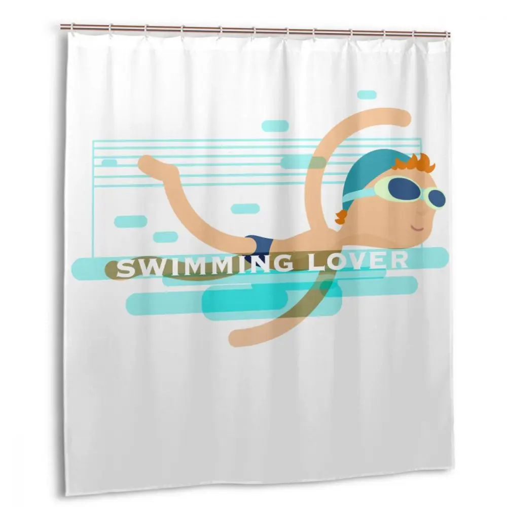 

CHARM HOME Swimming Pool Summer Swimming Lover Plastic Shower Curtain 66x72 In Customized Bathroom Waterproof Polyester
