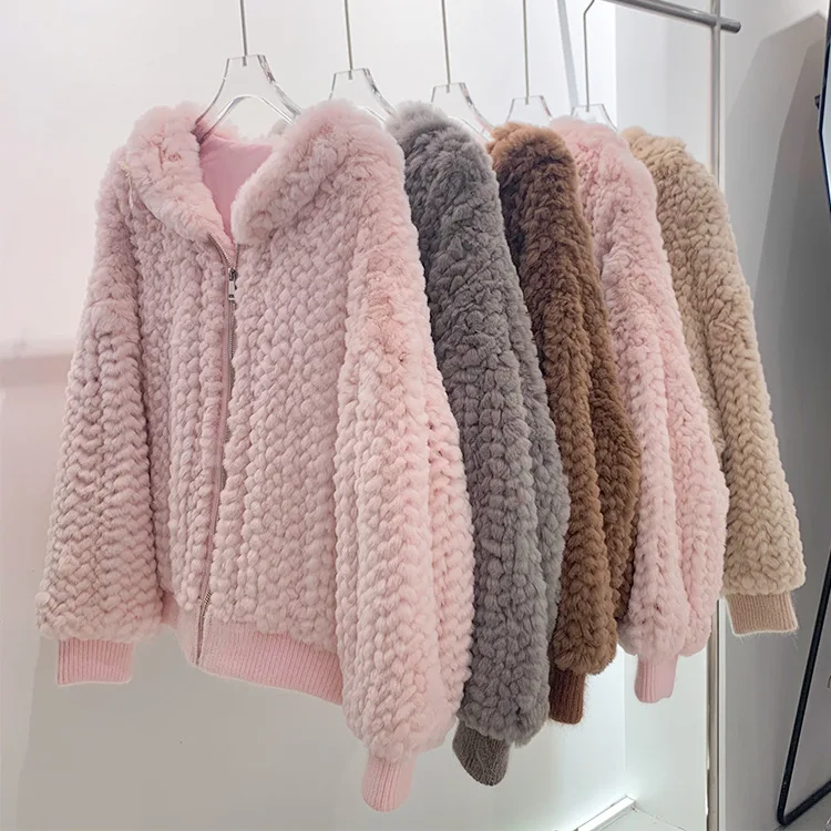 

Winter New Designer Women's High Quality Rex Rabbit Fur Jackets Fashion Warm Soft Real Fur Coat C963