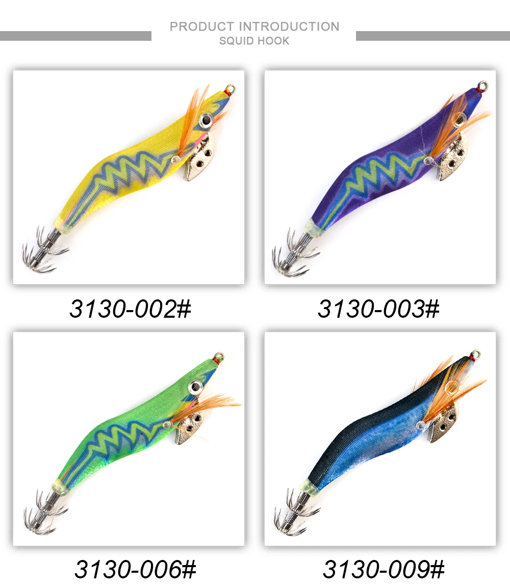 FTK Tintenfisch Jig Meer Angeln Köder 8g 12g 15g 19g Tintenfisch Haken Holz Garnelen Köder 3D Augen leuchtende Köder Harte Köder 2,0 # -3.5 # – Detail 8