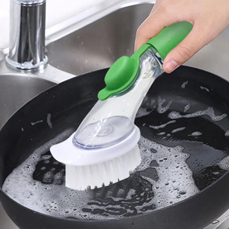 Hydraulic Long Handle Wash Pot Brush Kitchen Cleaning Brush Plus Liquid Stainless Steel Dishwashing Brush