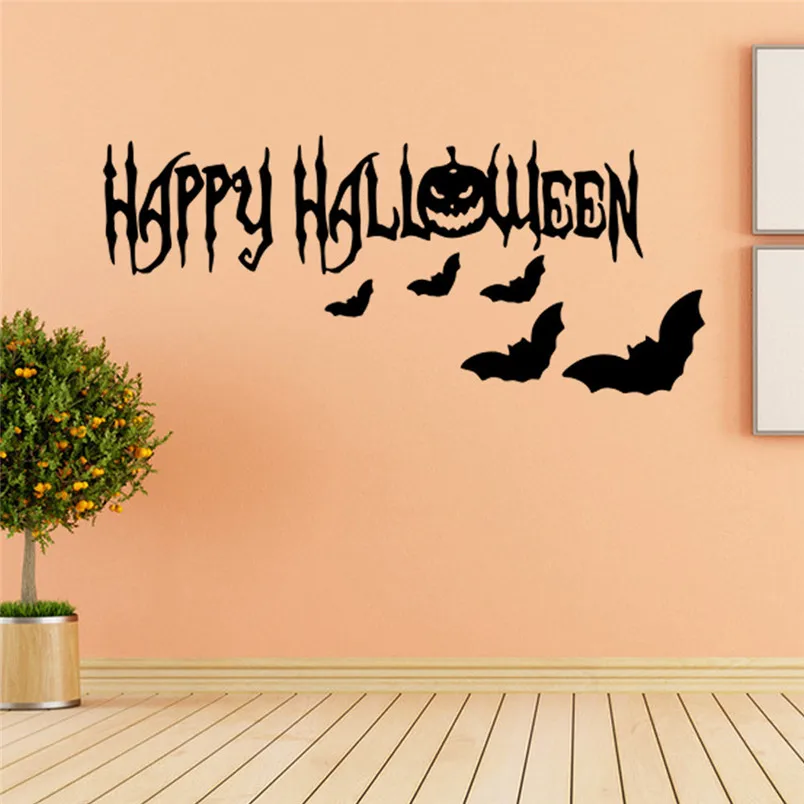 Happy Halloween Wall Decor Sticker Bat Pumpkin Wall Sticker Window Home Decoration Vinilos Decorativos Para Paredes 40JUL3002