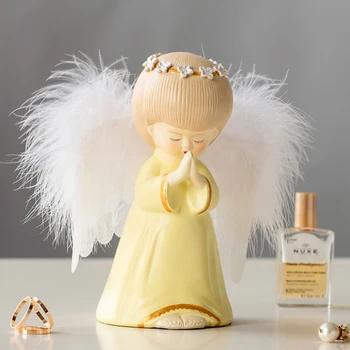 

1 PC Resin Blessing angel Figurines Lovely Feather Illuminate fairy Statue miniature character art and craft home decor Gifts