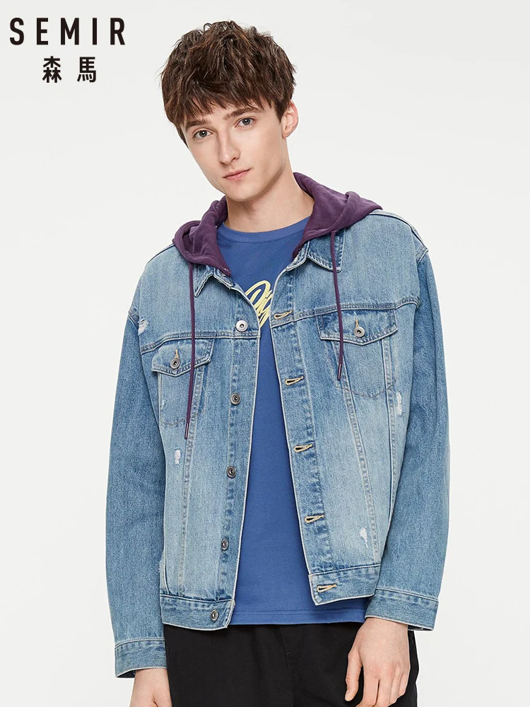 Куртка SEMIR Мужская джинсовая с капюшоном модный тренд прострочкой хлопковое