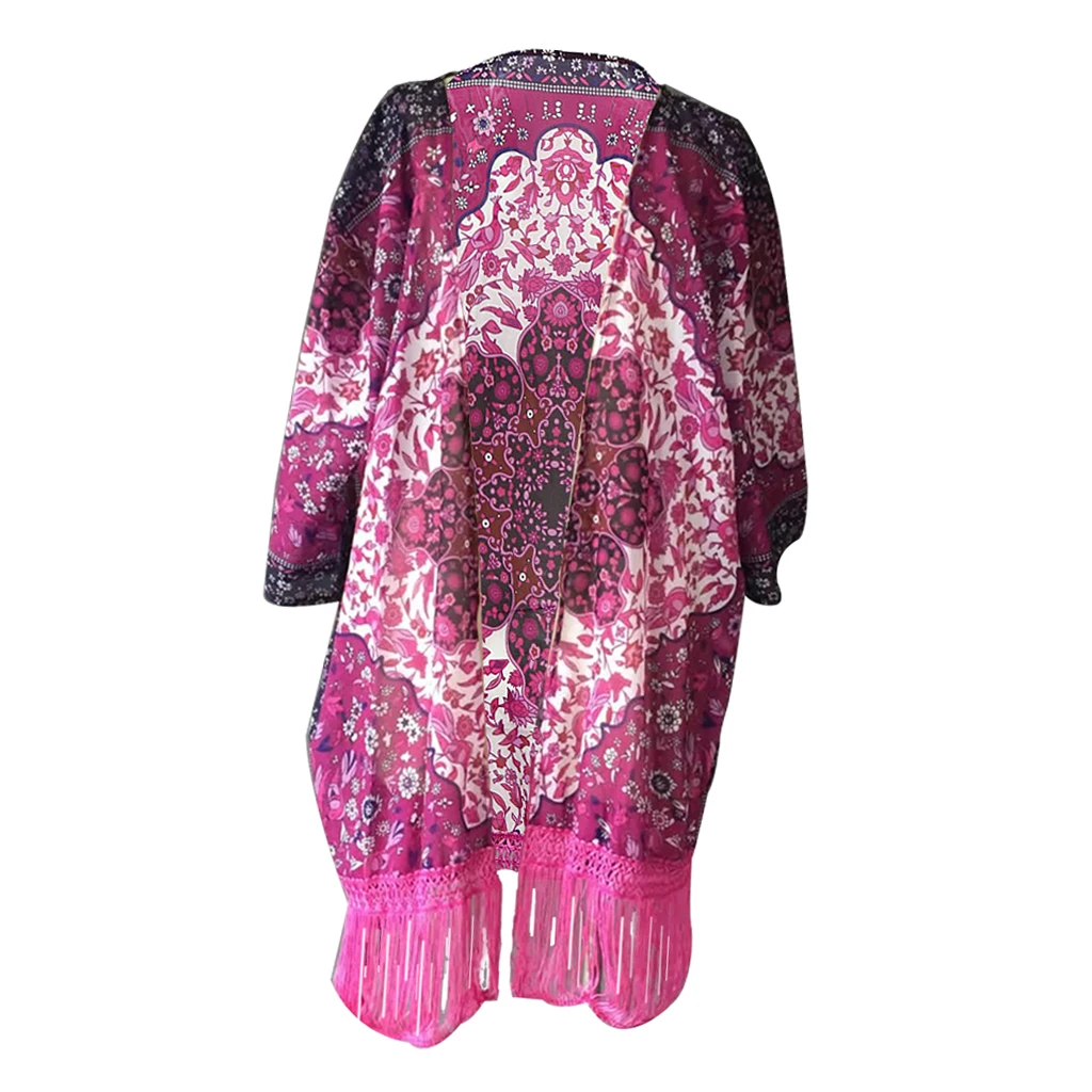 Purple Flower Fashion Flower Printing Chiffon Cardigan Coat Beach Cover UP