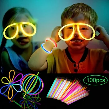 

100PCS Night Glow Light Stick Tubes Glowsticks with Connectors for Making Bracelets Necklaces Concert Christmas Birthday Party