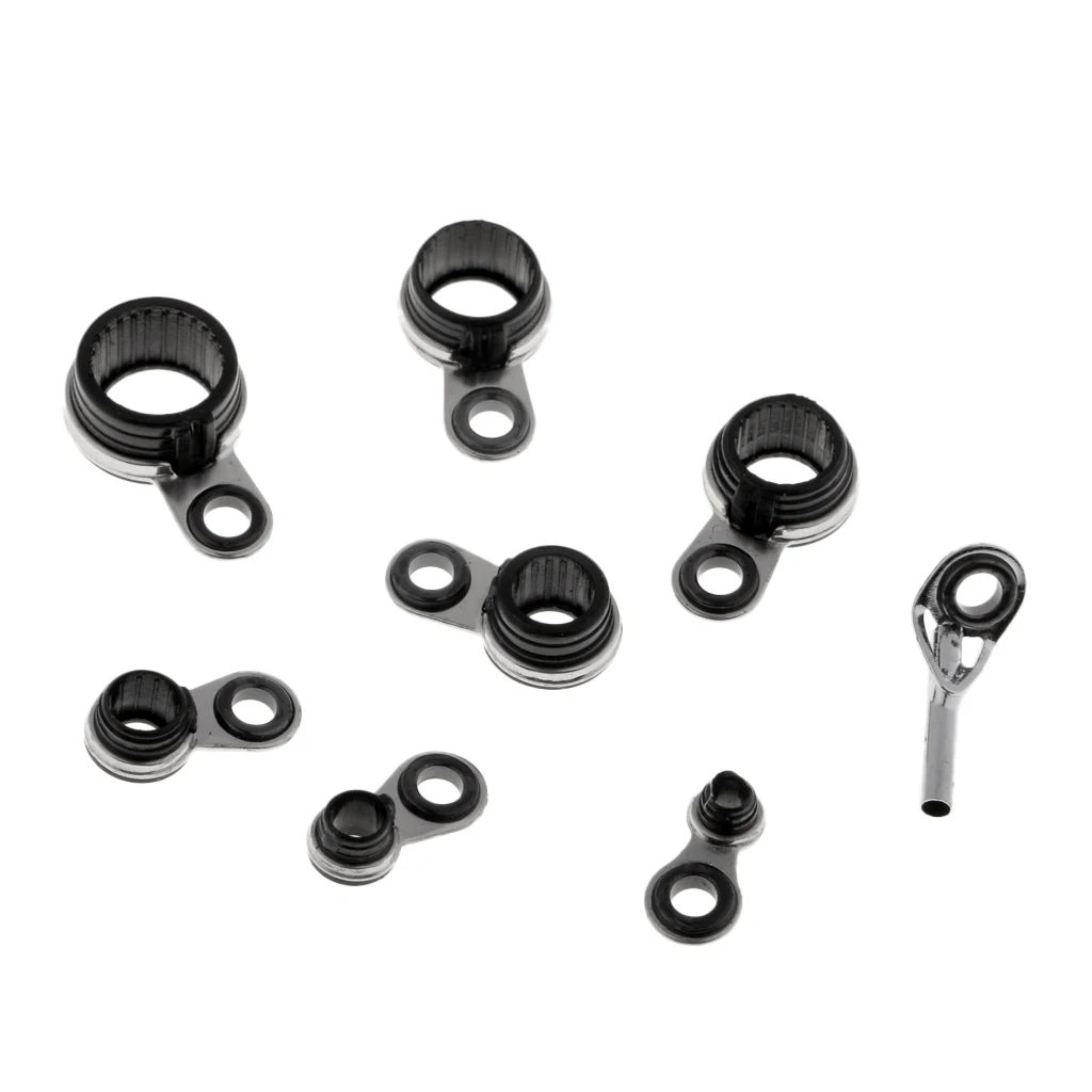 8pcs Stainless Steel Ceramic Fishing Rod Guide Eye Guide Ring Tip Line Ring DIY Fishing Rod Building Tackles Accessories