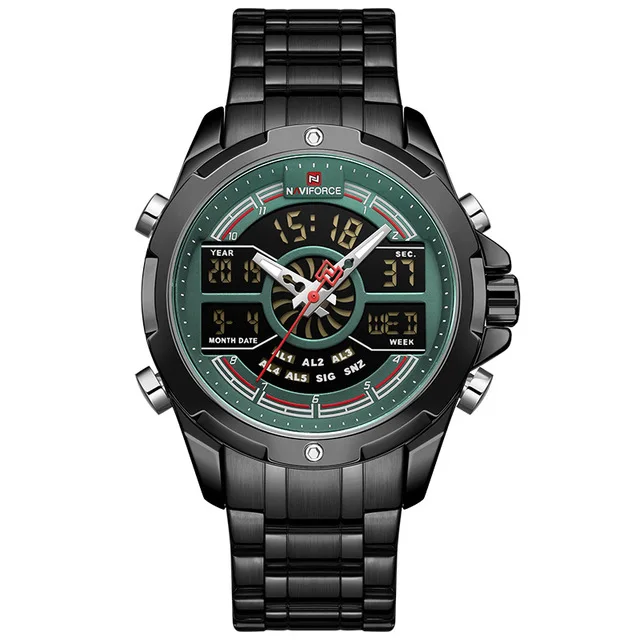 Новинка NAVIFORCE золотые мужские часы Топ люксовый бренд водонепроницаемые кварцевые мужские наручные часы Спортивные Цифровые мужские часы Relogio Masculino - Цвет: black green