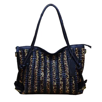 

Women Genuine Leather Large Tote Bag Shopper Shopping Purse Shoulder Fashion Leopard Natual Leather Female Handbags Daily Lady