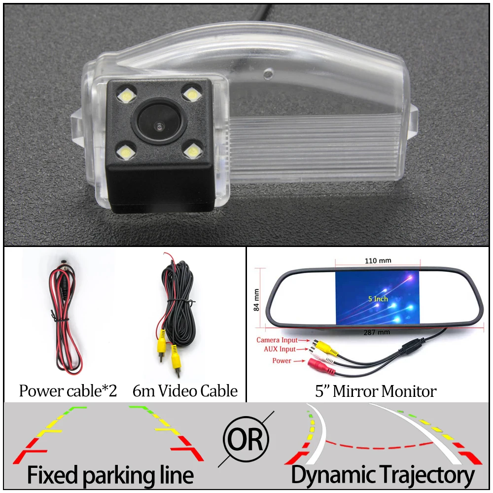 Камера заднего вида с фиксированной или динамической траекторией для Мазда 2 2011 2012 2013 Мазда 3 спортивный автомобиль парковочный Реверс аксессуары - Название цвета: 4LED N 5 inch Mirror