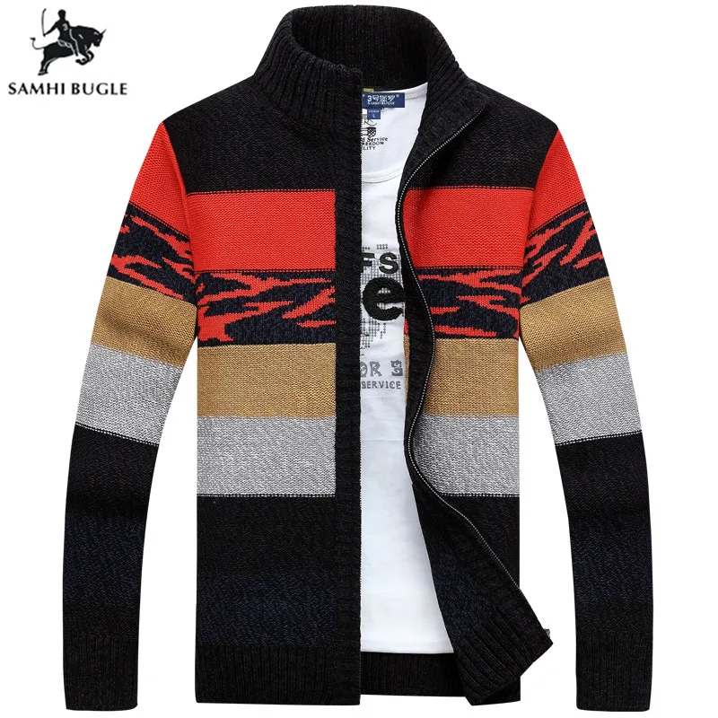 Мужской вязаный свитер SAMHIBUGLE зимний шерстяной с воротником|cardigan male|men knitted sweatermale