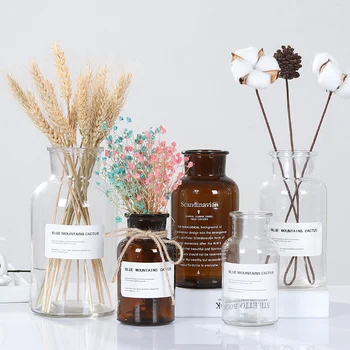 

Nordic Ins Transparent Glass Bottle Dry Flower Vase Mini Art Flower Vases Plants Holder Decoration For Home Living Room Decor