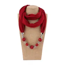 Женский винтажный шарф в этническом стиле, Одноцветный шарф бесконечности с большими бусинами, цепочка из сплава, роскошное ювелирное ожерелье с подвеской, шаль