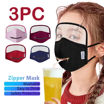 

3PC Children's Zipper Opening Design Mask Easy to Drink Outdoor Protective Face Mask With Eyes Shield Reusable Mouth-muffle A50
