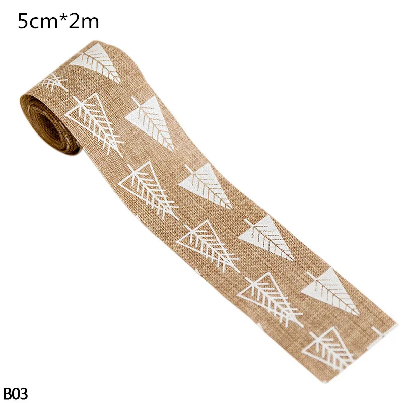 B03 2M/5Y Merry Christmas Natural Jute Burlap Red Ribbon Christmas Tree Snowflake Lace Trims Tape Roll Vintage Rustic Wedding Decor - Цвет: B03