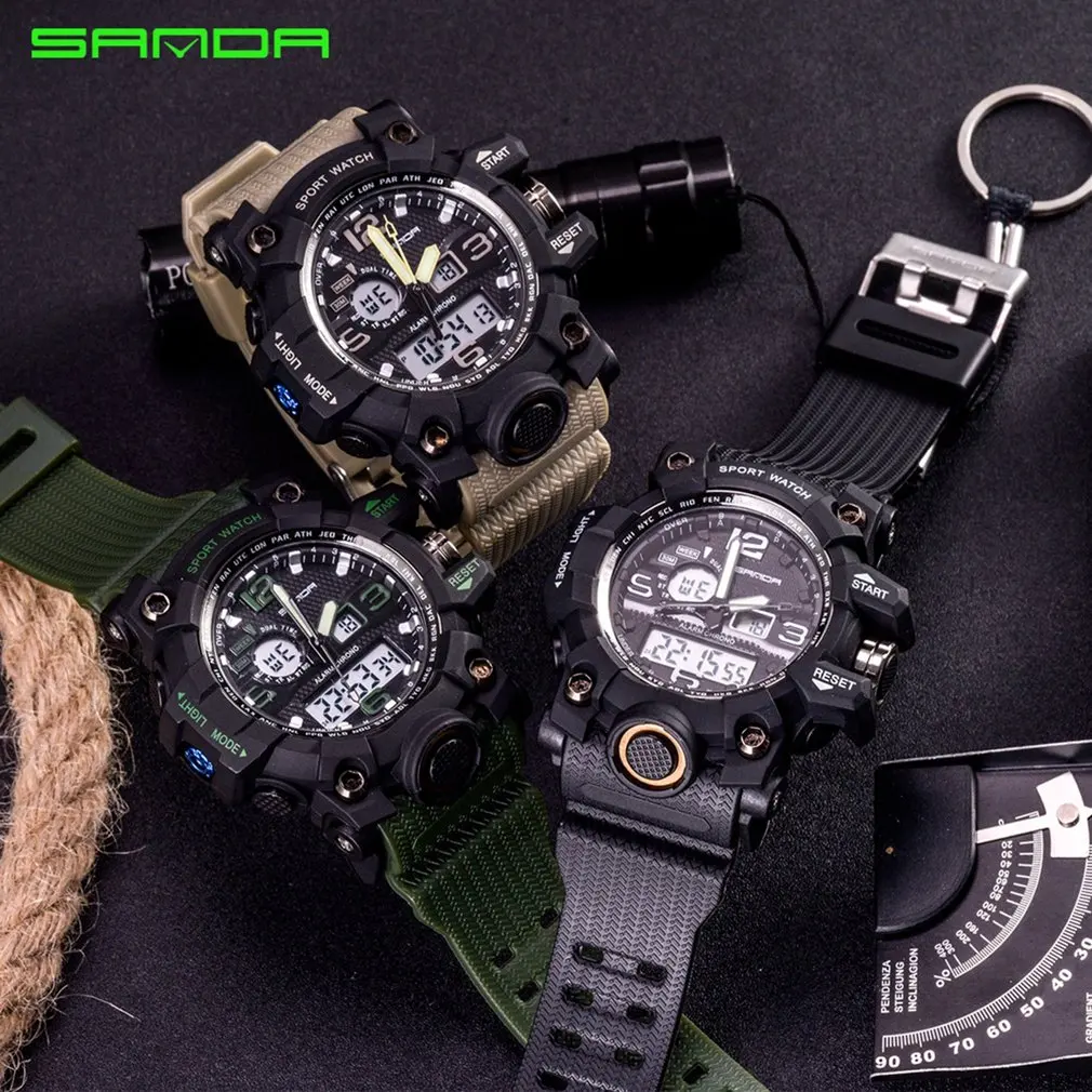 Sanda 742 Watch 30m Waterproof Military Shock Quartz Wristwatch Luminous Analog Digital Fashion Outdoor Sport Watch for Men