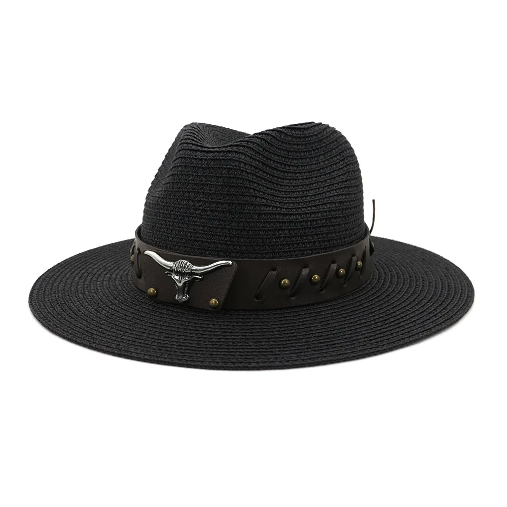 Black 100 % de papier Chapeau de Paille Panama Style, Brim Edge