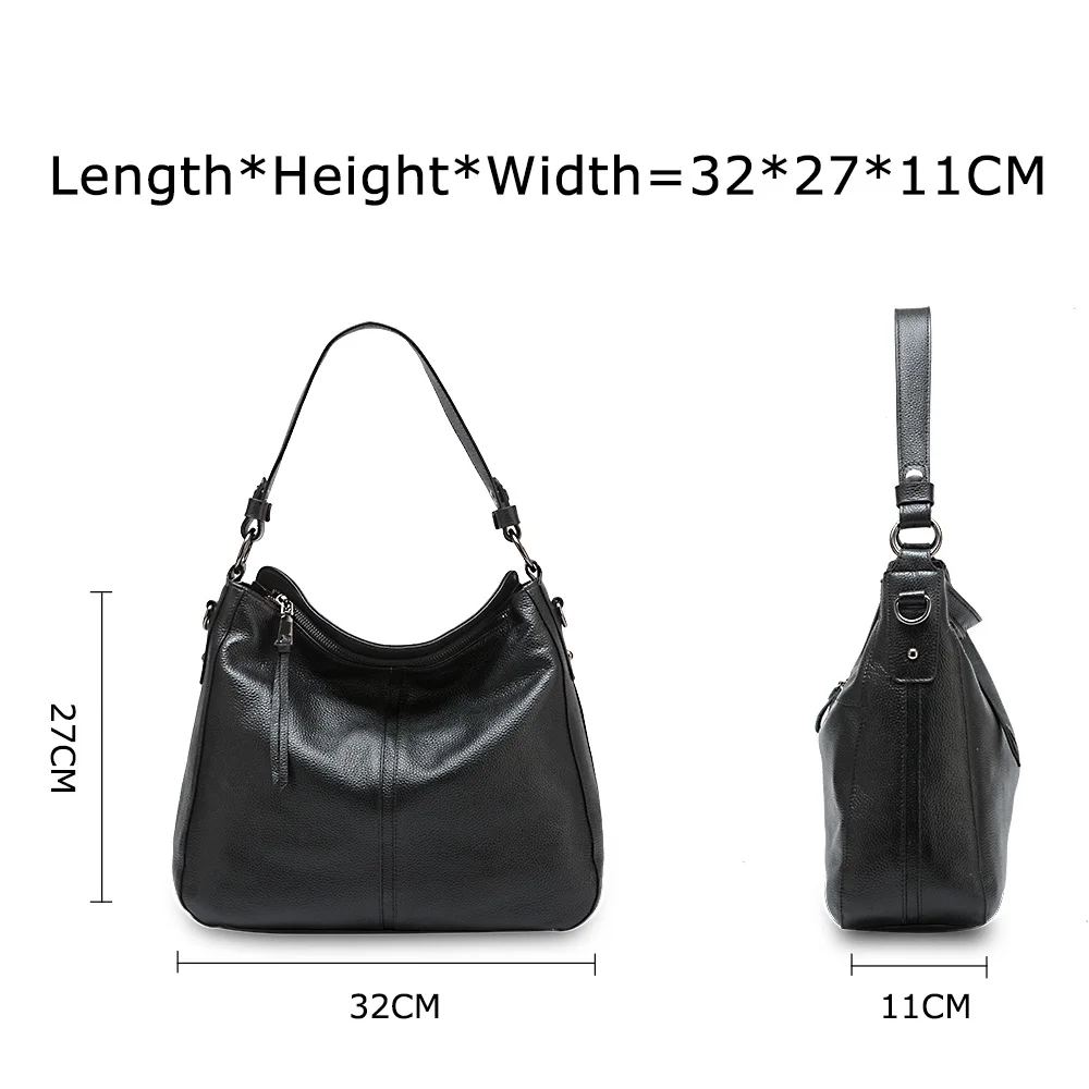 Zency 100% Genuine Leather Elegant Women Shoulder Bag Classic Black Hobos Roomy Casual Tote Handbag Crossbody Messenger Grey 6