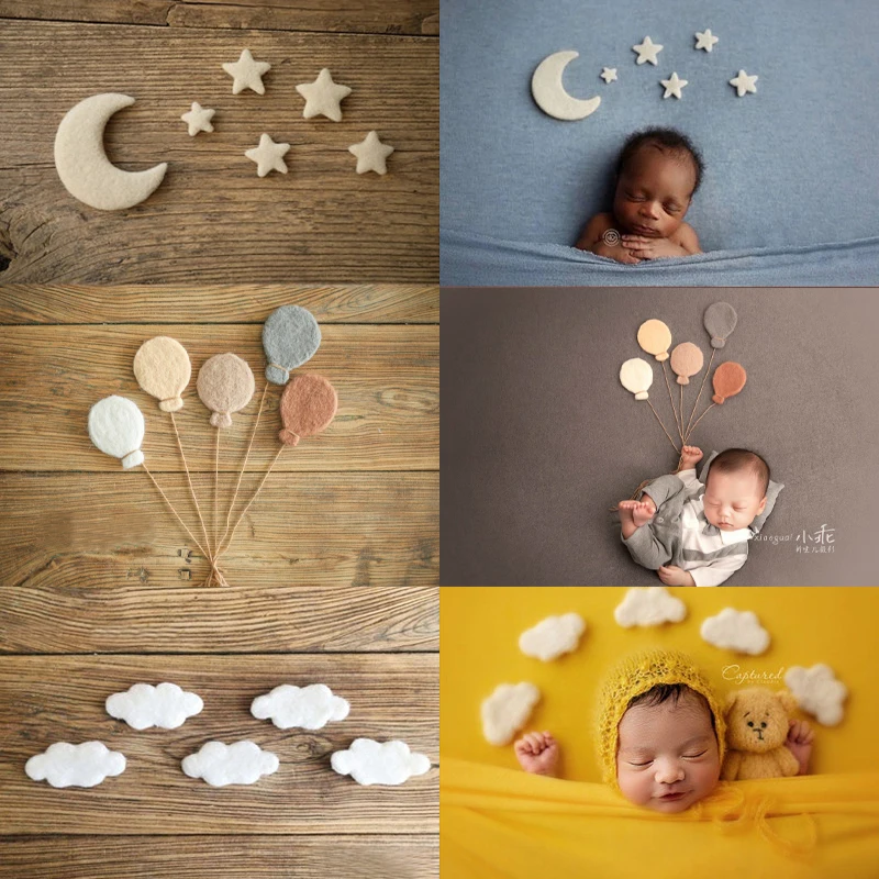 Baby Photography Lovely Wool Stars And Moon Birthday Party Decor for Newborn Photobooth Handmade Soft Baiyun Props Accessories