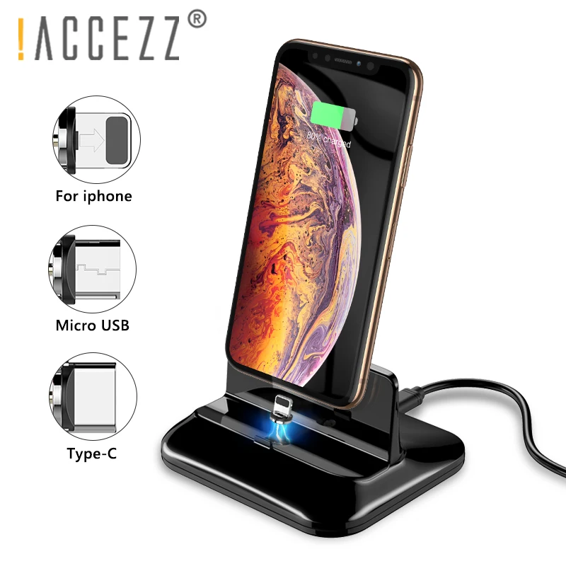 ! Магнитная зарядная подставка ACCEZZ держатель для iphone 8 7 Plus X XS 11 Pro Type C Micro USB Samsung Huawei
