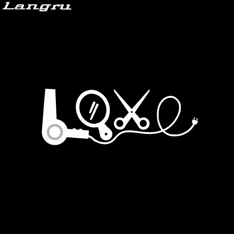 Langru 14,8 см* 5,4 см Парикмахерская любовь в форме ножниц, фена виниловая мотоциклетная Автомобильная наклейка аксессуары Jdm