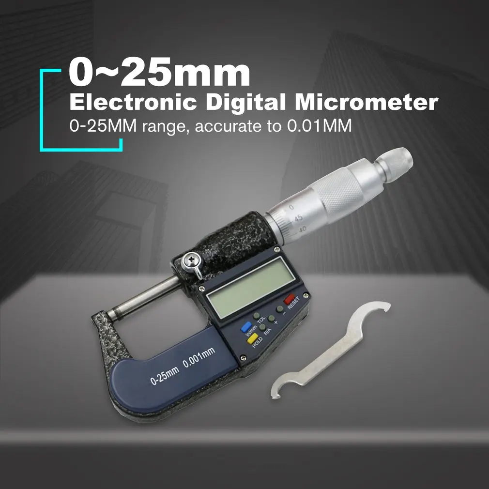 Lcd цифровой наружный микрометр 0-25 мм/0,001 мм электронный верньерный Калибр штангенциркуль метр 7 ключей Твердосплавный Наконечник измерительные инструменты
